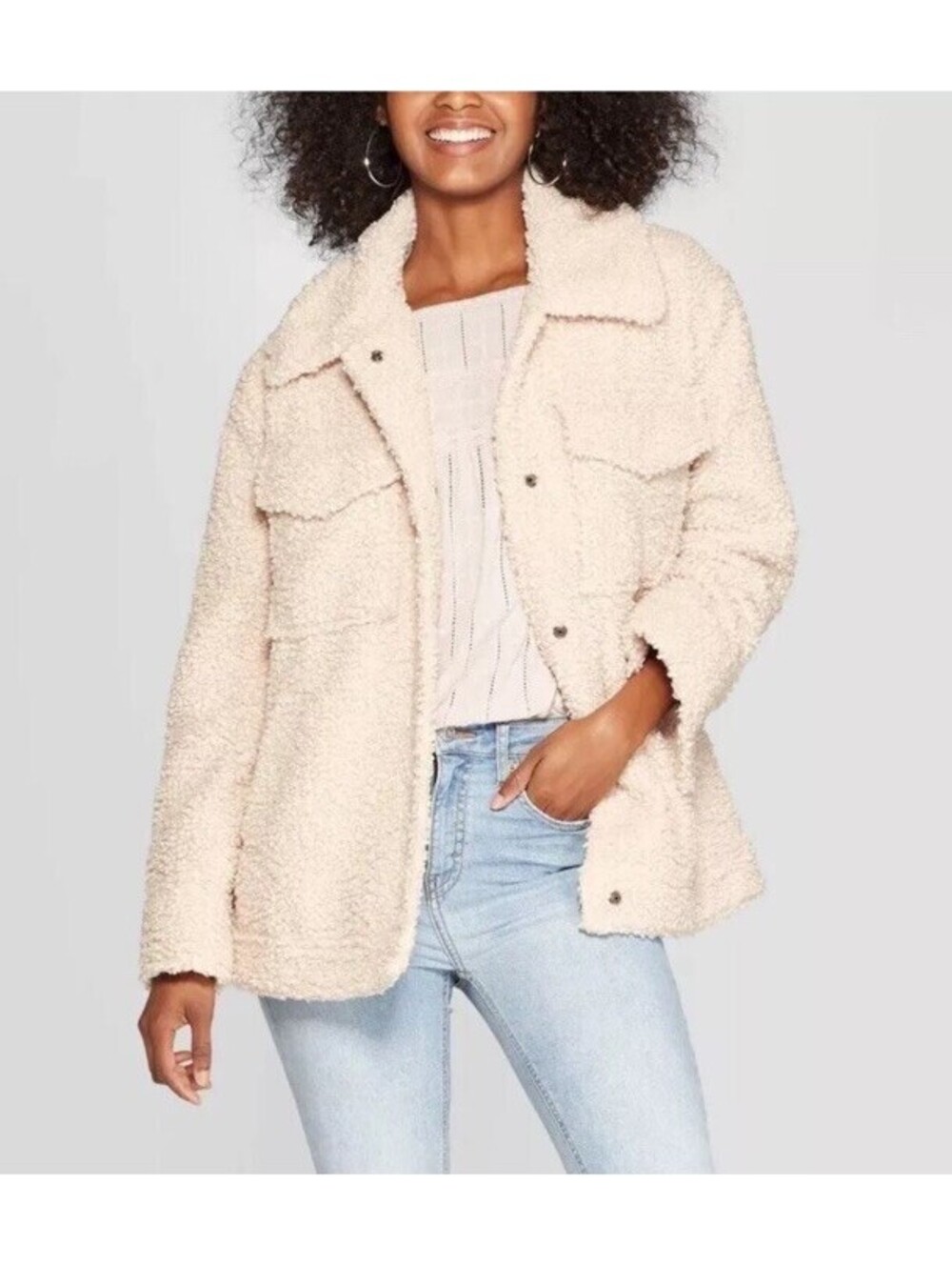 Knox Rose Shepra Teddy Jacket Beige Soft Sz. L